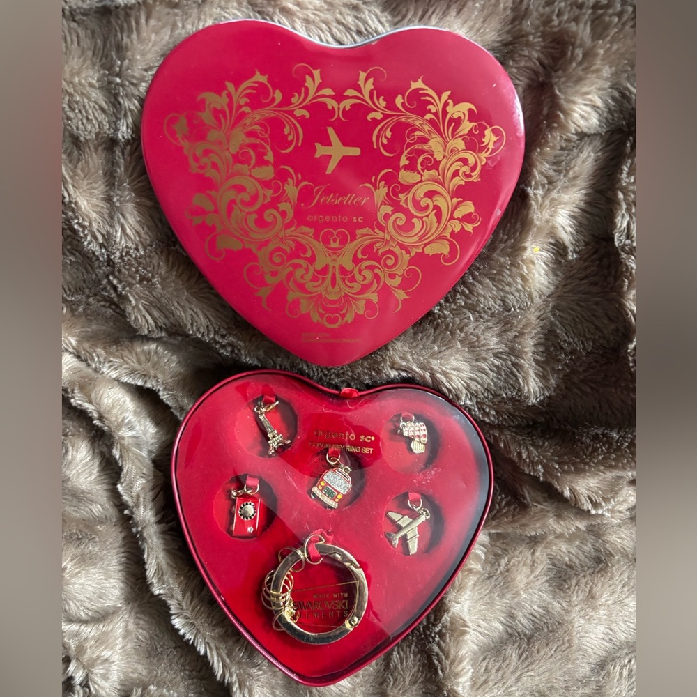 Argento SC Charm Key RIng Jetsetter Set Paris Travel Heart Tin Swarovski 2011